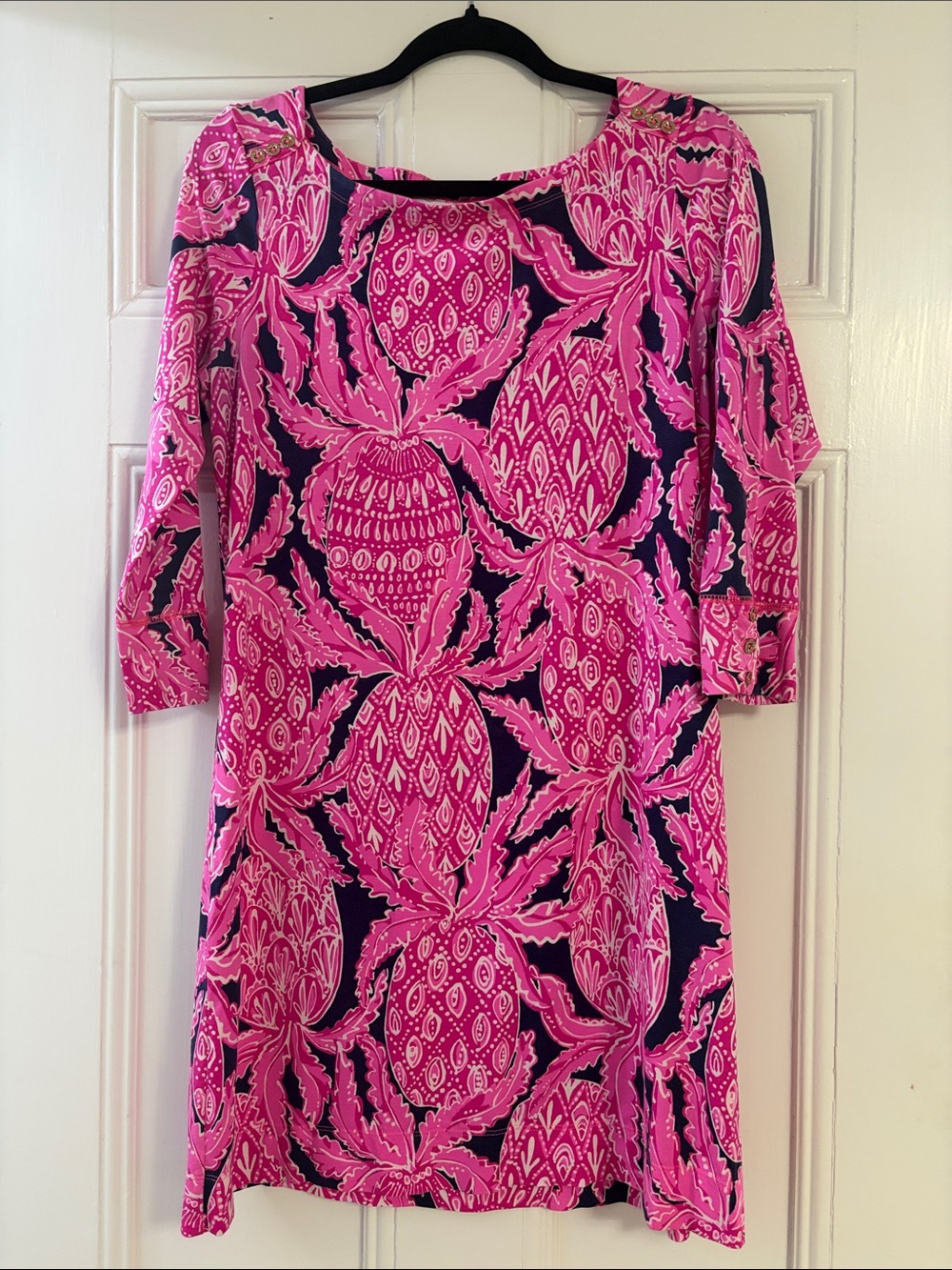 Lilly Pulitzer Pink & Navy Pineapple Print Shift Dress